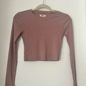 Madewell Fine Ribbed Supercrop Crewneck Long-Sleeve Tee Size Extra Small XS